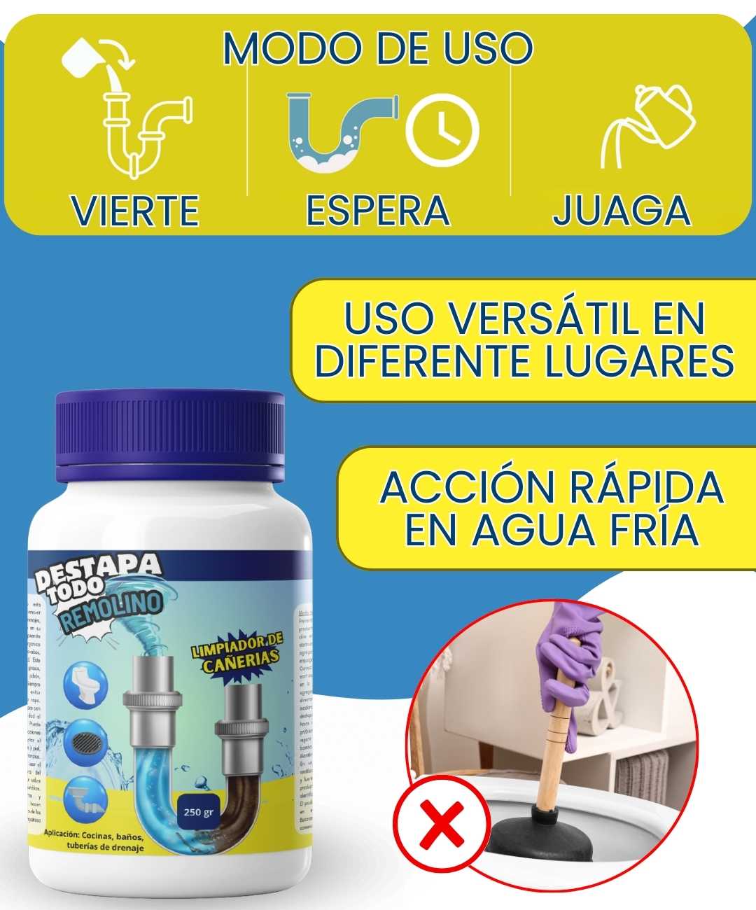 TURBODRENO™ – Desatasca Cualquier Tubería en 5 Minutos o Menos